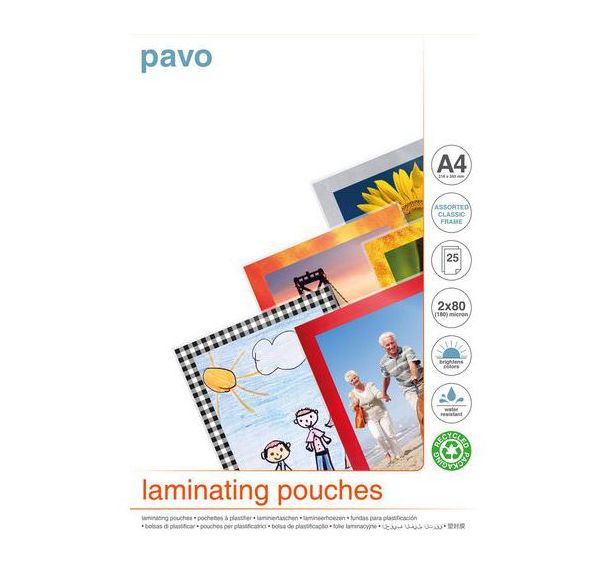 Boîte de 25 pochettes de plastification A4 cadres couleurs