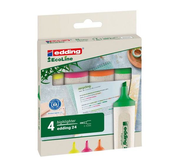 Boite de 4 surligneurs EcoLine Edding (orange, rose, vert, jaune)