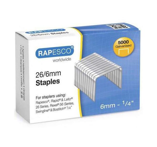 Boite de 5000 agrafes 26/6 galvanisé pour agrafeuse -Rapesco
