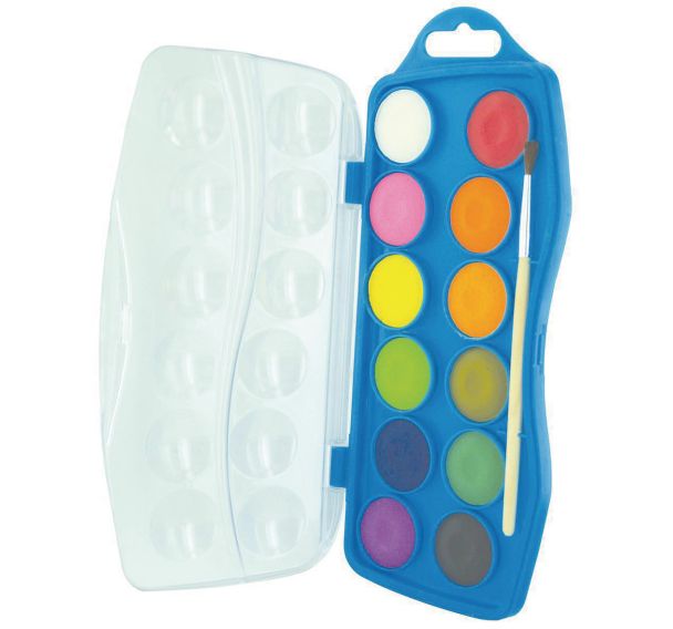Boite de peinture de 12 pastilles 25 mm+pinceau et palette