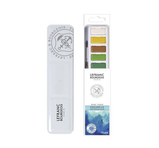Boîte métal aquarelle 12 tablettes avec pinceau Lefranc Bourgeois