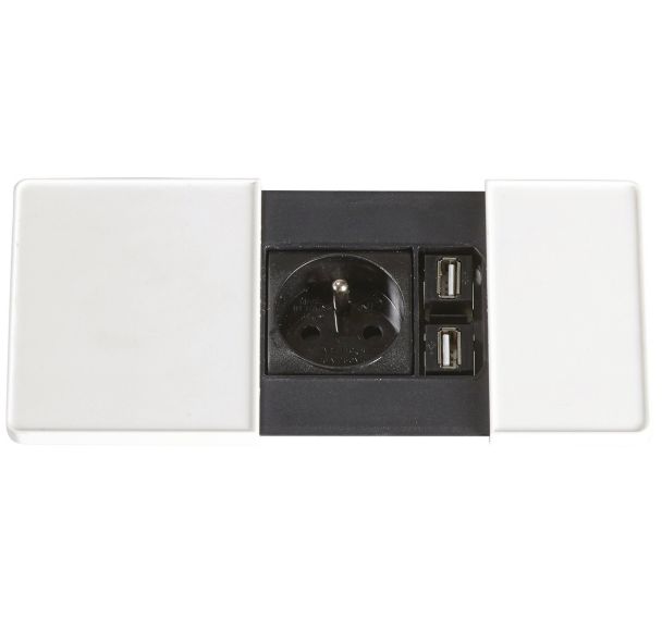 Boitier électrique 1 prise 220 + 2 USB chargeur Blanc