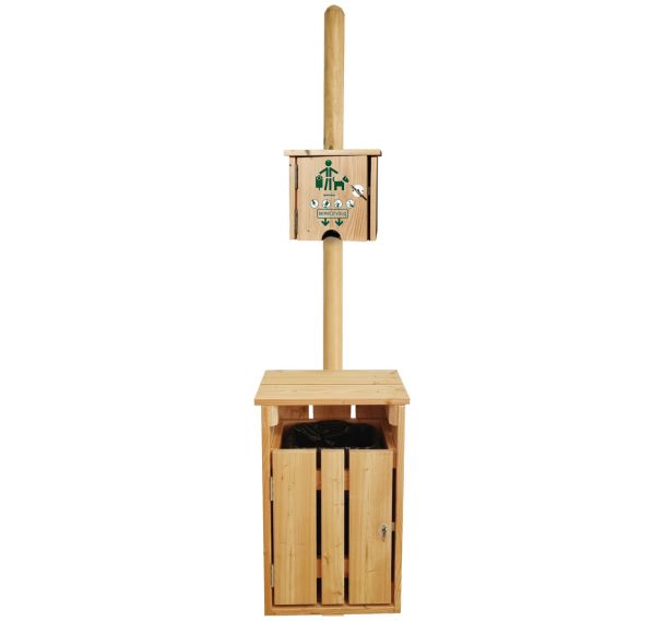 Borne Toutoubois avec distributeur sachet papier + poubelle 35L - bois