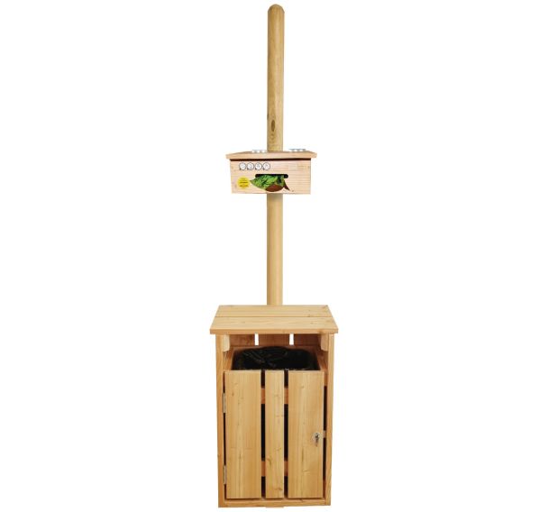 Borne Toutoubois avec distributeur sachet rouleau - poubelle 35L - bois