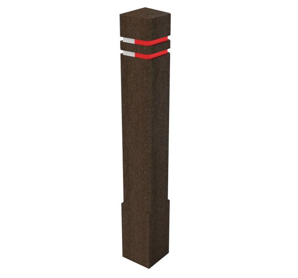 Borne carrée 15x15 cm 2 bandes réfléchissantes - marron