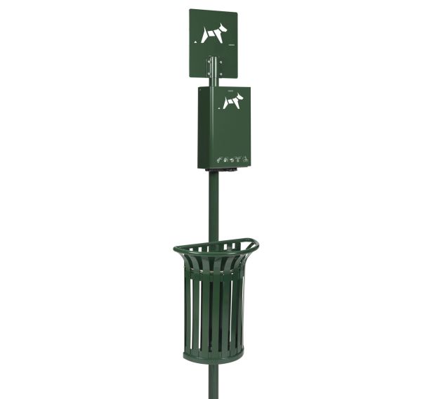 Borne/distributeur sacs déjection canine+poubelle 35 L vert 6005-Rossignol Pro