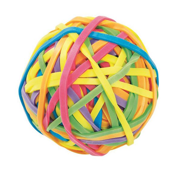 Boule 70 g élastiques larges en couleurs fluo assorties 38x3 mm
