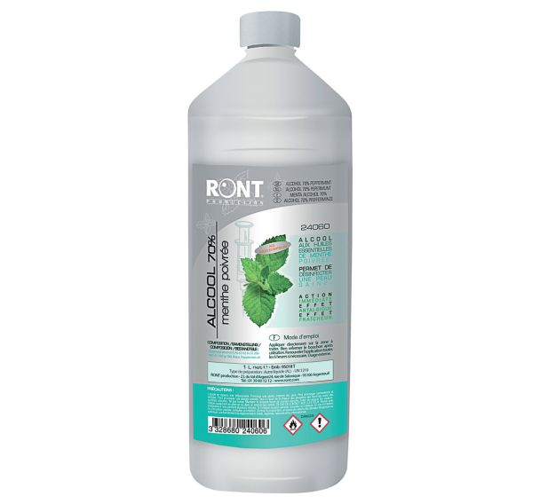 Bouteille 1 litre d'alcool isopropylique à base de menthe poivrée-Ront