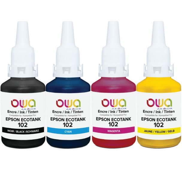 Bouteilles d'encre pour Epson 102 - 4 couleurs