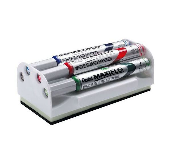 Brosse à tableau blanc magnétique avec 4 markers MAXIFLO PENTEL