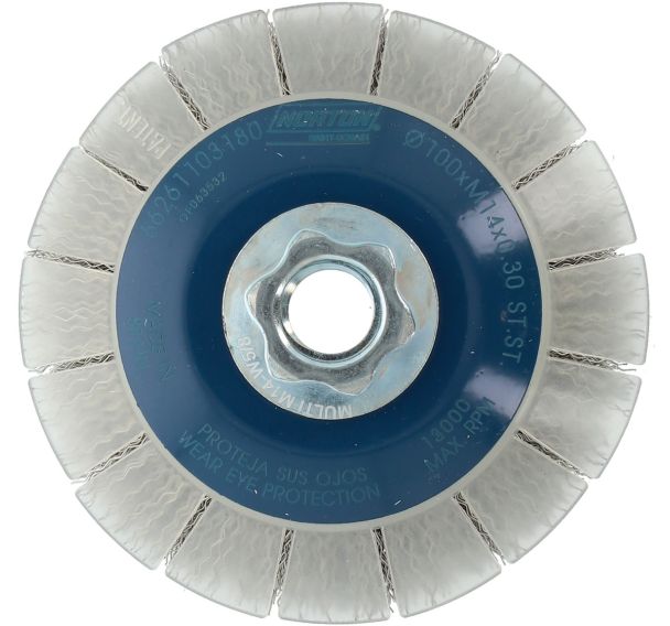 Brosse conique pour meuleuse fil ondulé 0,3 inox 100xM14 T24