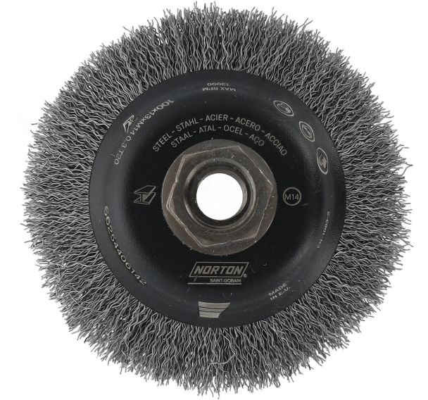 Brosse conique pour meuleuse fil ondulé 0,5 100x13xM14 T20