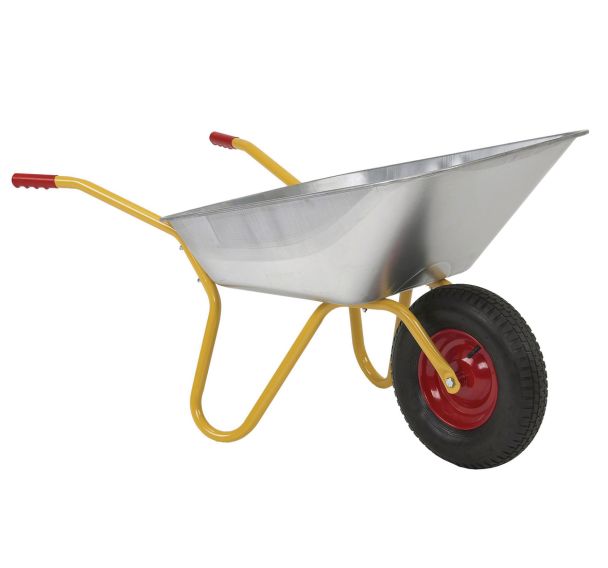 Brouette de jardin cuve galvanisée 100 L/150 kg jaune - Roue pneumatique