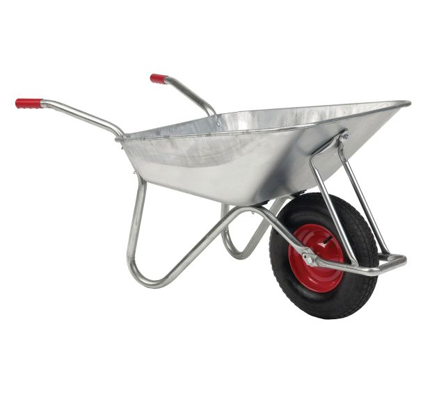 Brouette de jardin cuve galvanisée 100 L/200 kg avec butée - Roue pneumatique