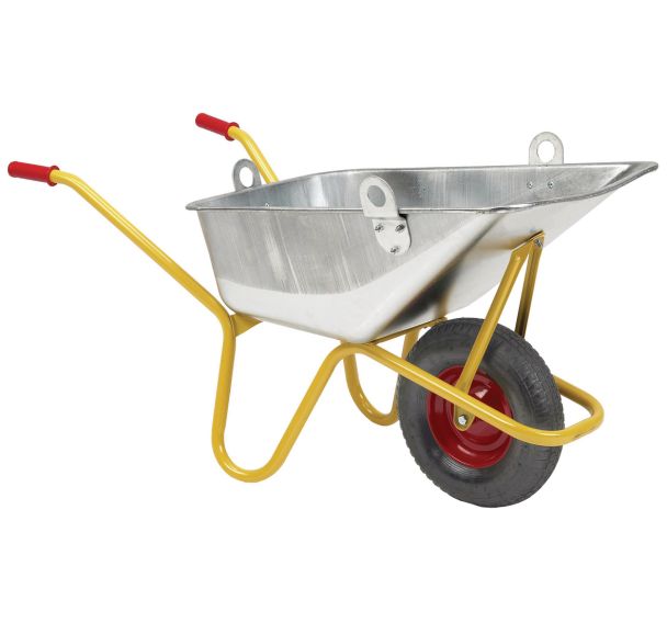 Brouette pour béton avec anneaux de levage 110 L/250 kg jaune - Roues increvables
