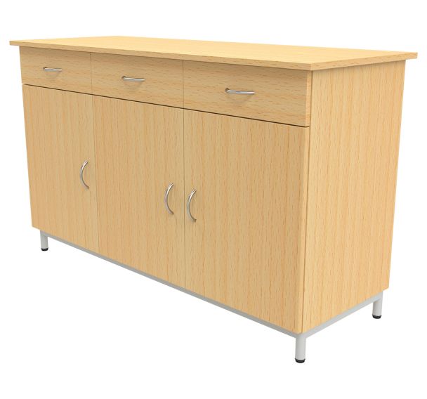 Buffet 3 portes 3 tiroirs mélaminé socle 4 pieds