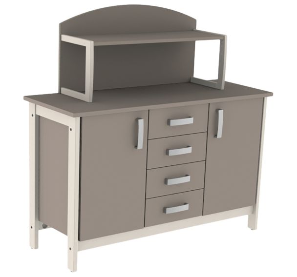 Buffet Swing 2 portes 4 tiroirs surmeuble mélaminé sans serrures Mobidecor