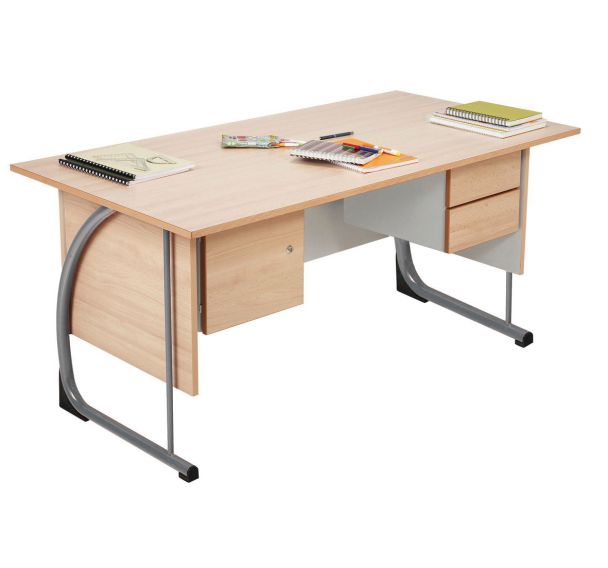 Bureau Fidji chants plaqués, plateau beige