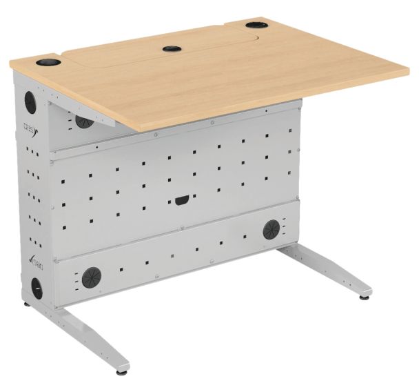 Bureau PLUG-IN écran sortie verticale plateau mélaminé 2 pieds époxy - 90x70 cm