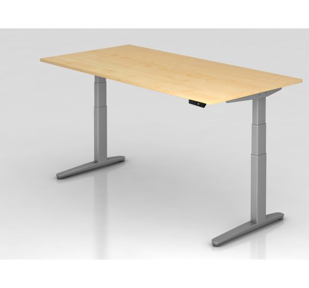 Bureau assis-debout pied argent série XBHM - 200x100 cm - Hammerbacher
