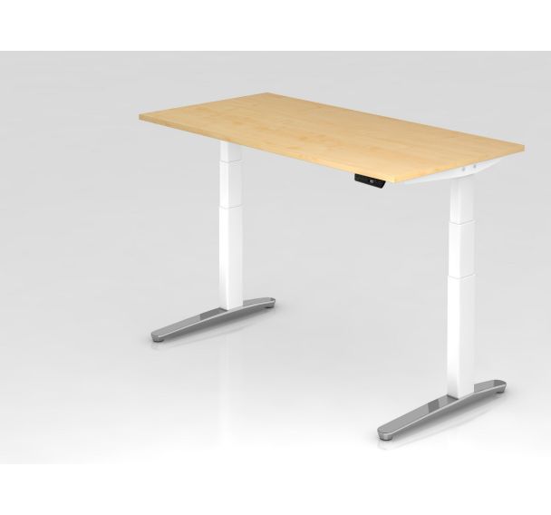 Bureau assis-debout pied blanc brillant XBHM-160x80 cm - Hammerbacher