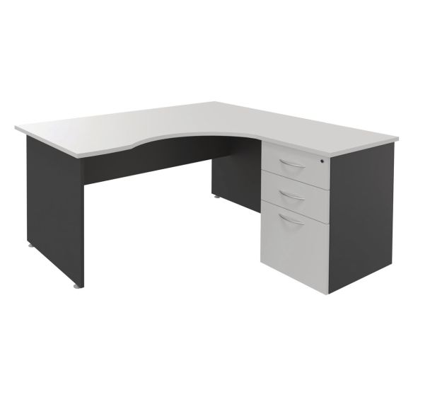 Bureau asymétrique Sirius droite + caisson prof 60 cm