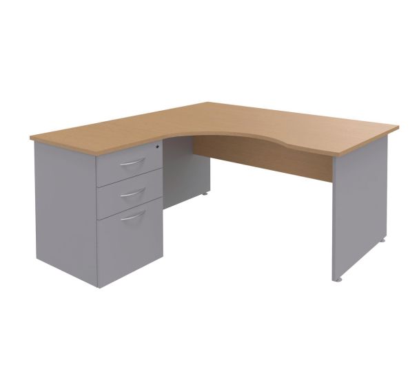 Bureau asymétrique Sirius gauche + caisson prof 60 cm