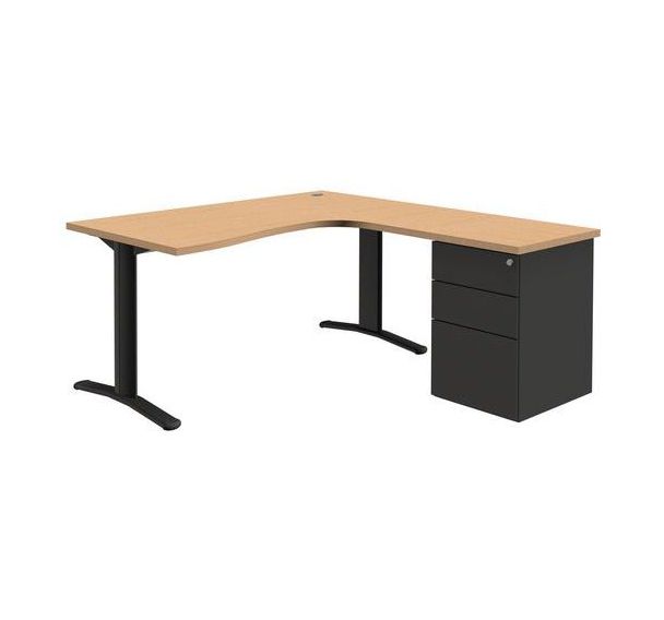 Bureau compact Pure avec caisson - Chêne/ gris foncé - Piétements fixes