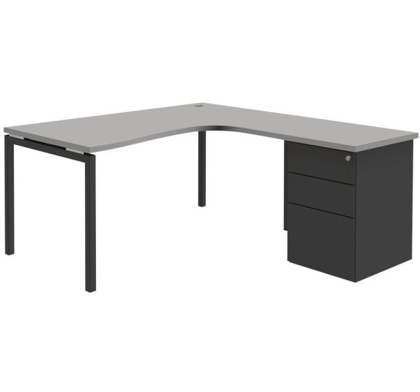 Bureau compact avec caisson - Gris clair - Open