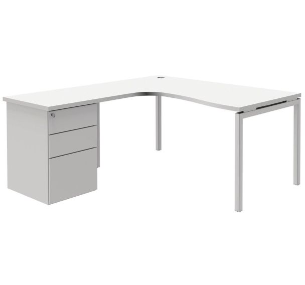 Bureau compact avec caisson Open - Blanc/ blanc
