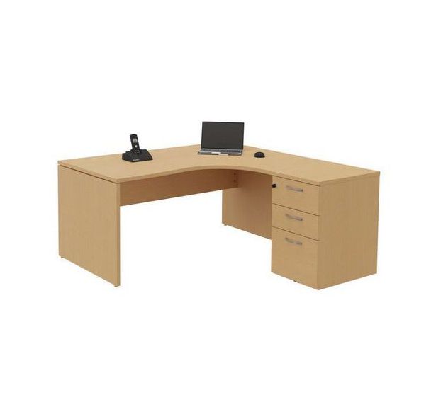Bureau compact caisson - Piétement panneau - Hêtre - Manutan Expert