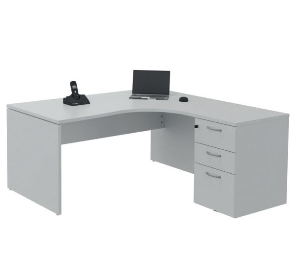 Bureau compact caisson - Piétements panneau - Gris - Manutan Expert