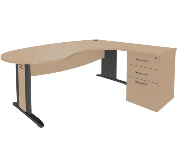 Bureau convivial Quatuor pied L bois retour et caisson  - Manutan Expert