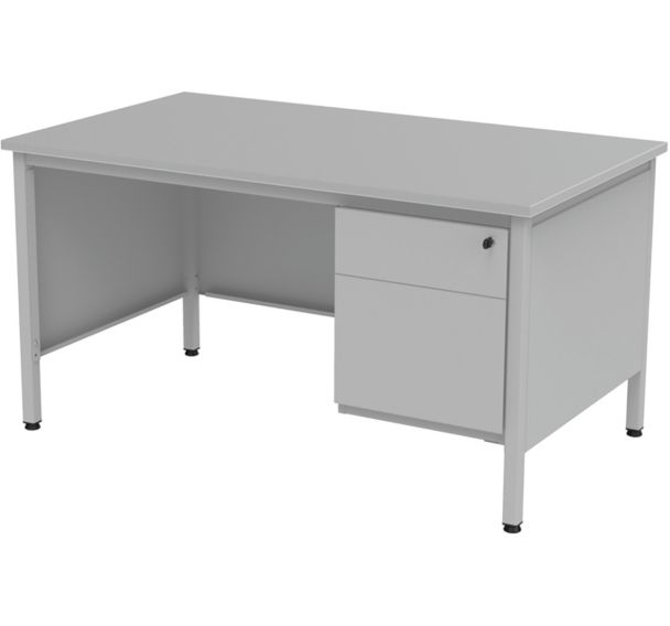 Bureau droit Confort 2 - Avec 1 caisson - Gris clair