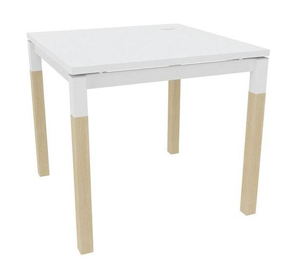 Bureau droit X4 plateau blanc et pied en chêne et blanc