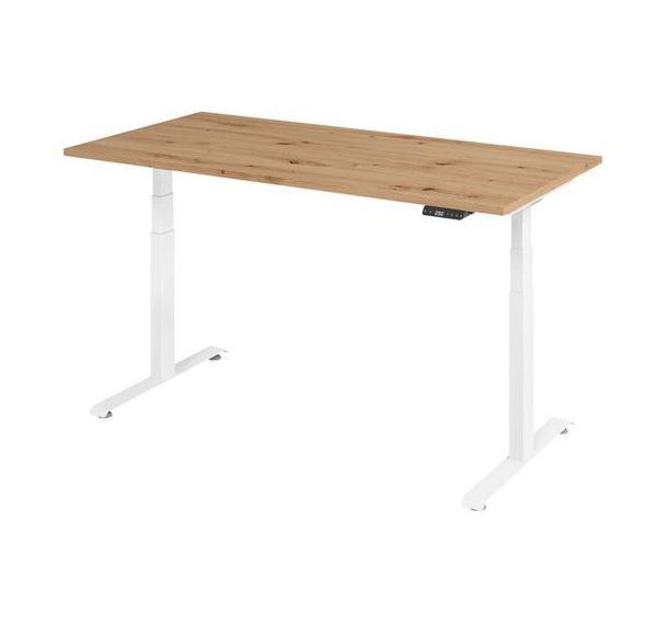 Bureau électrique 160 x 80 cm Chêne piétement Blanc - Manutan Expert