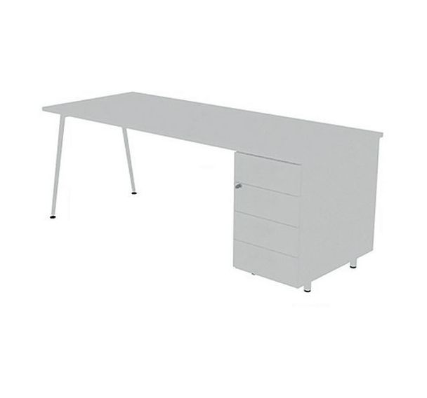 Bureau plateau 160x80cm HB 4 tiroirs Blanc, pieds Blanc