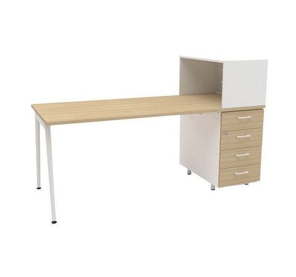 Bureau pour télétravail avec rangement Ara X3 - Chêne et blanc