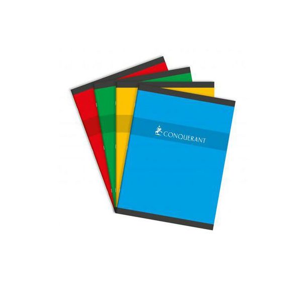 CONQUERANT Cahier 24x32cm Grands Carreaux Seyès 48 Pages Agrafées Couverture Carte Coloris Assortis