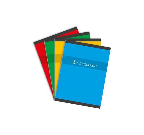 CONQUERANT Cahier 24x32cm Petits Carreaux 5mm 192 Pages Brochées Couverture Carte Coloris Assortis