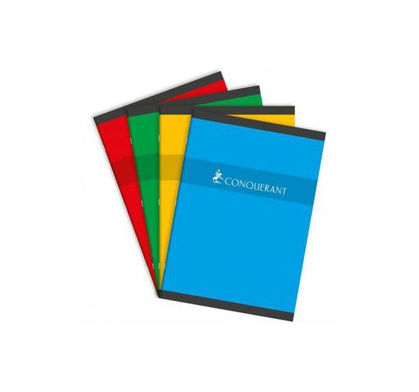 CONQUERANT Cahier A4 Grands Carreaux Seyès 192 Pages Agrafées Couverture Carte Coloris Assortis