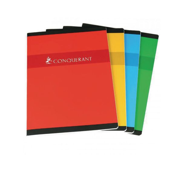 CONQUERANT Cahier A4 Grands Carreaux Seyès 96 Pages Agrafées Couverture Carte Coloris Assortis