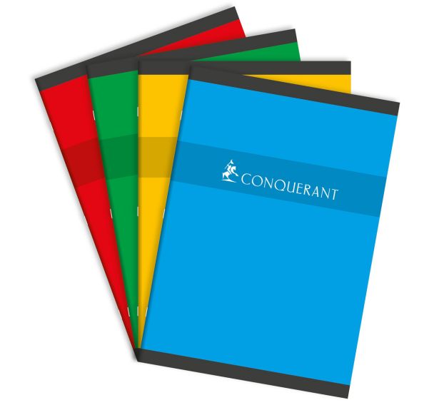 CONQUERANT Cahier A4 Petits Carreaux 5mm 192 Pages Agrafées Couverture Carte Coloris Assortis