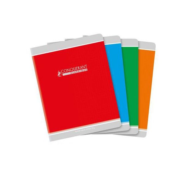 CONQUERANT Cahier Classique 17x22cm Grands Carreaux Seyès 96 Pages Agrafées Couverture Carte Recyclée Coloris Assortis