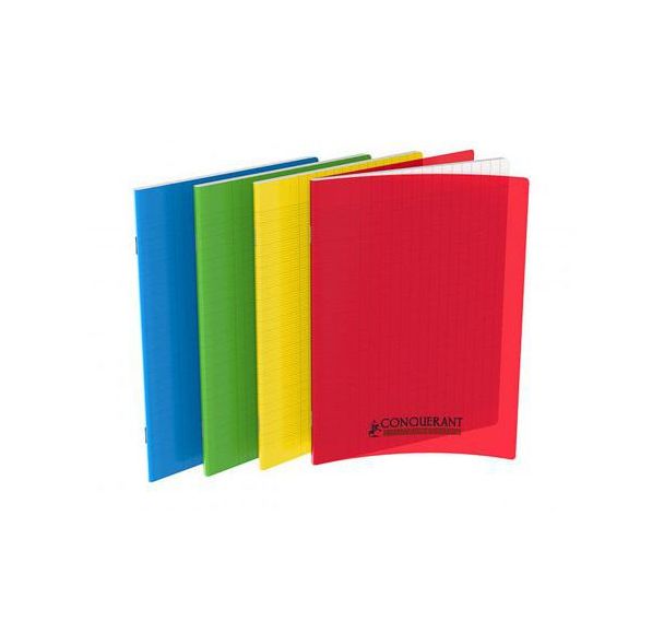 CONQUERANT Cahier Classique 17x22cm Grands Carreaux Seyès 96 Pages Agrafées Couverture Polypro Coloris Assortis