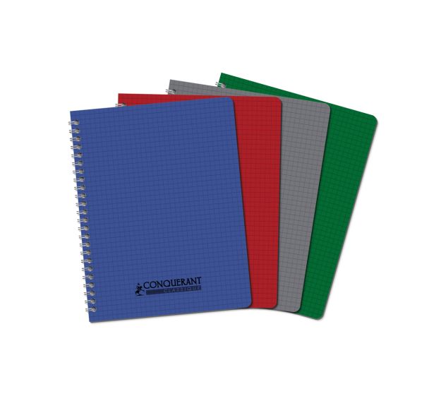 CONQUERANT Cahier Classique 17x22cm Petits Carreaux 5mm 100 Pages Reliure Intégrale Couverture Polypro Coloris Assortis