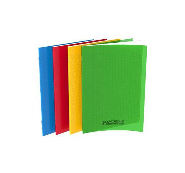 CONQUERANT Cahier Classique 24x32cm Grands Carreaux Seyès 48 Pages Agrafées Couverture Polypro Coloris Assortis