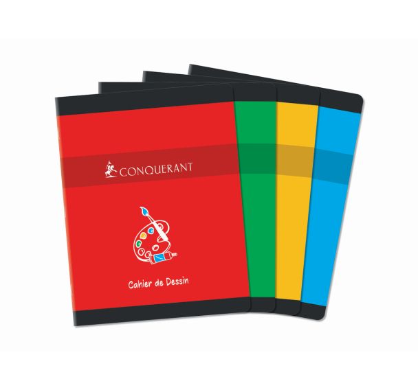 CONQUERANT Cahier Dessin 17x22cm Réglure Unie Blanche 16 Pages Agrafées Couverture Carte Coloris Assortis