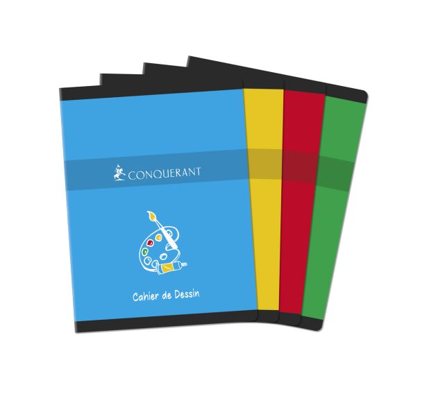 CONQUERANT Cahier Dessin 24x32cm Réglure Unie Blanche 16 Pages Agrafées Couverture Carte Coloris Assortis
