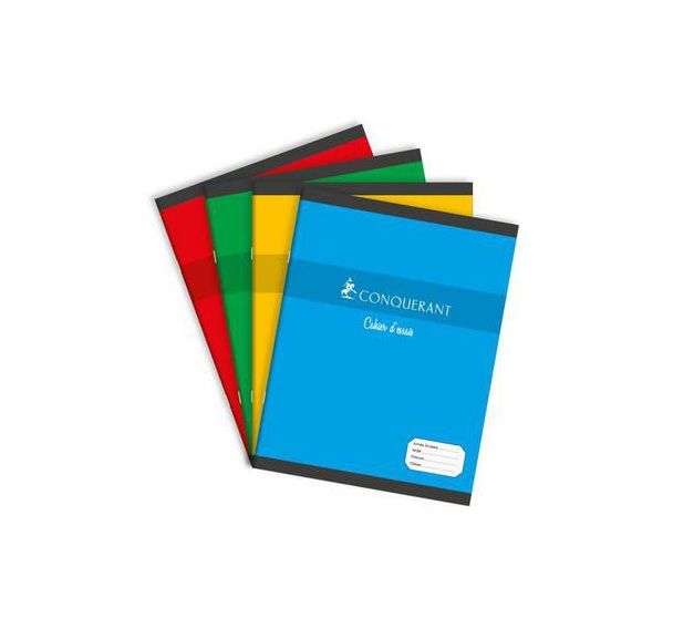 CONQUERANT Cahier d'Essais 17x22cm Grands Carreaux Seyès 96 Pages Agrafées Couverture Carte Coloris Assortis